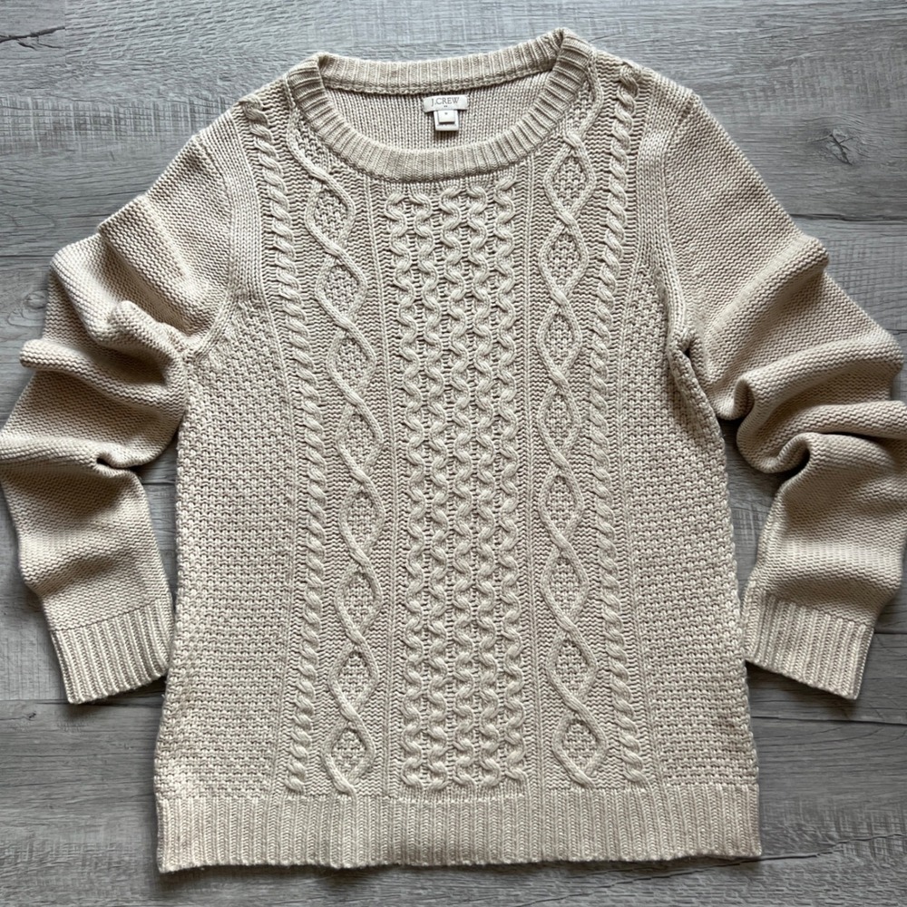 J.Crew Womens Cream Beige Cable Knit Popcorn Sweater Crewneck Medium